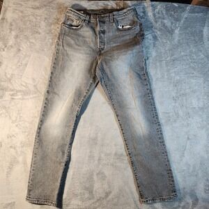 Levis 501 Premium Jeans Mens 29x30 Gray Light Wash Button Fly Straight Denim